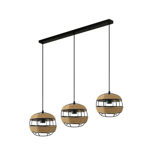 Lampe suspendue en corde de jute à 3 lumières pour cuisine ouverte, marron
