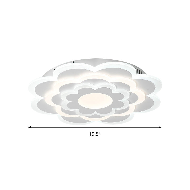 Floral White Led Ceiling Lamp: Acrylic Flush Mount For Creative Pretty Living Room Lighting