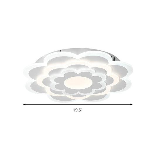 Floral White Led Ceiling Lamp: Acrylic Flush Mount For Creative Pretty Living Room Lighting