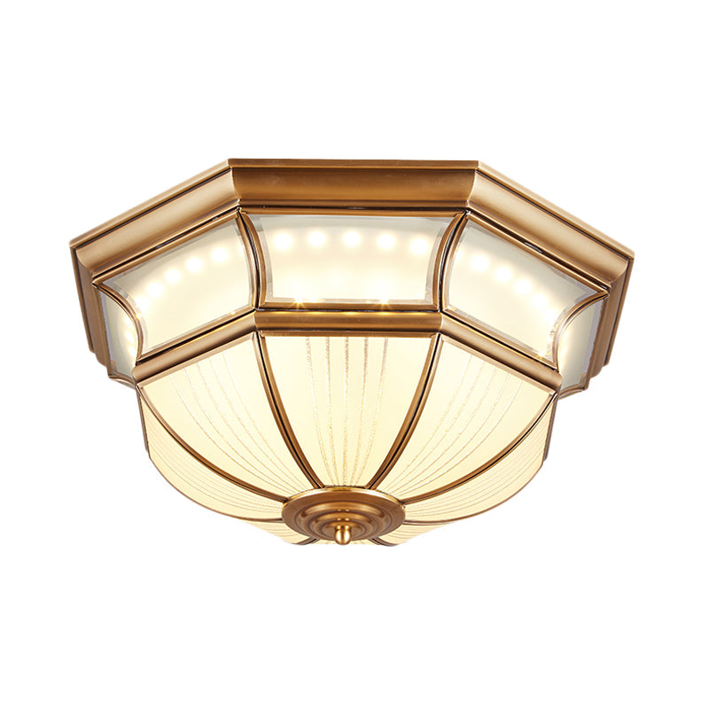Colonial Flush Mount Led Ceiling Light With Opal Glass In Brass - 14/18 Sizes