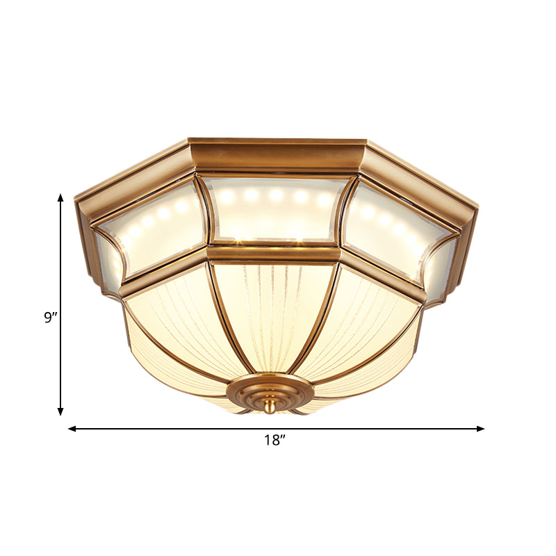 Colonial Flush Mount Led Ceiling Light With Opal Glass In Brass - 14/18 Sizes