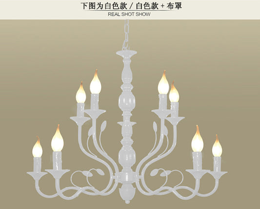 Traditional Metal 2-Tier Candle Chandelier - 10/12/16 Heads White Pendant Lamp For Living Room