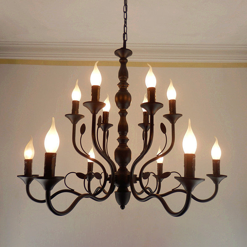 Classic Arm Hanging Chandelier With Curvy Design - 10/12/16 Bulbs Metal Suspension Pendant Lamp In