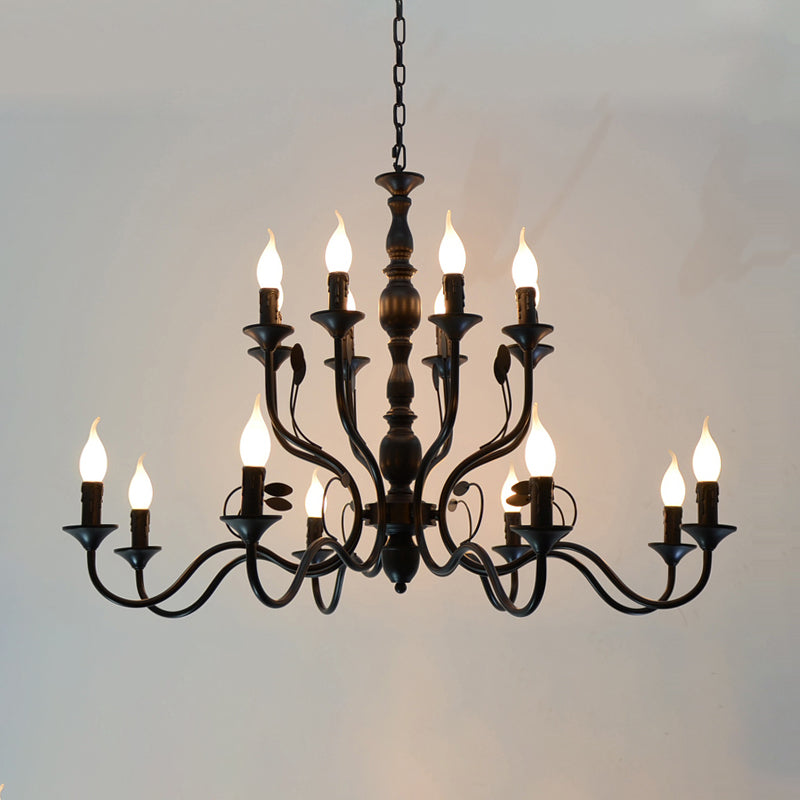 Classic Arm Hanging Chandelier With Curvy Design - 10/12/16 Bulbs Metal Suspension Pendant Lamp In