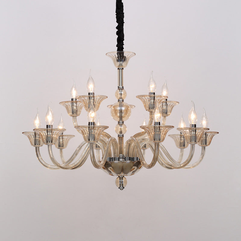 Vintage Curvy Arm Chandelier With 6 Head Clear/White/Black Glass Hanging Pendant Lamp In Chrome For
