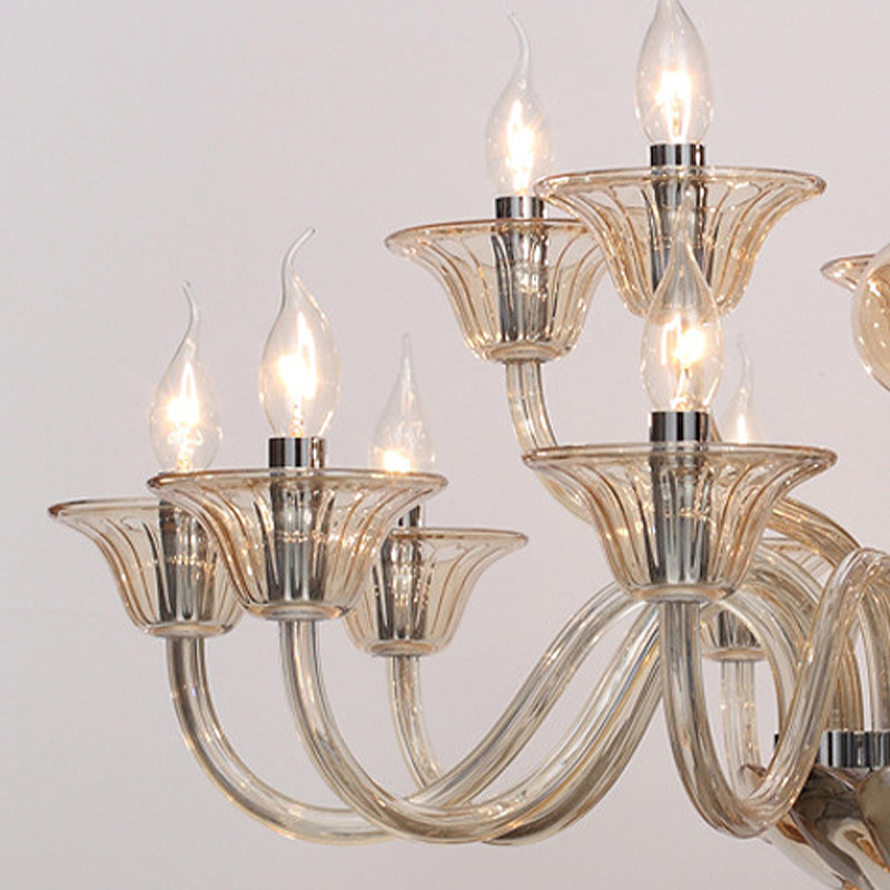 Vintage Curvy Arm Chandelier With 6 Head Clear/White/Black Glass Hanging Pendant Lamp In Chrome For