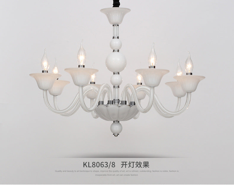 Vintage Curvy Arm Chandelier With 6 Head Clear/White/Black Glass Hanging Pendant Lamp In Chrome For