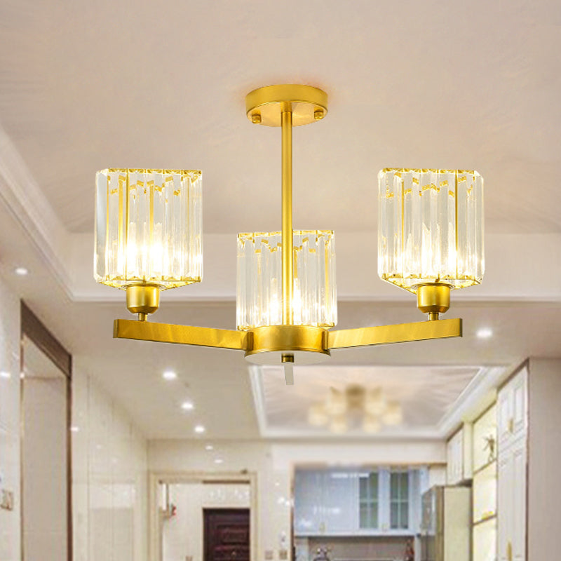 Gold Crystal Semi-Flush Mount With 3/6/8 Lights For Contemporary Living Room Lighting