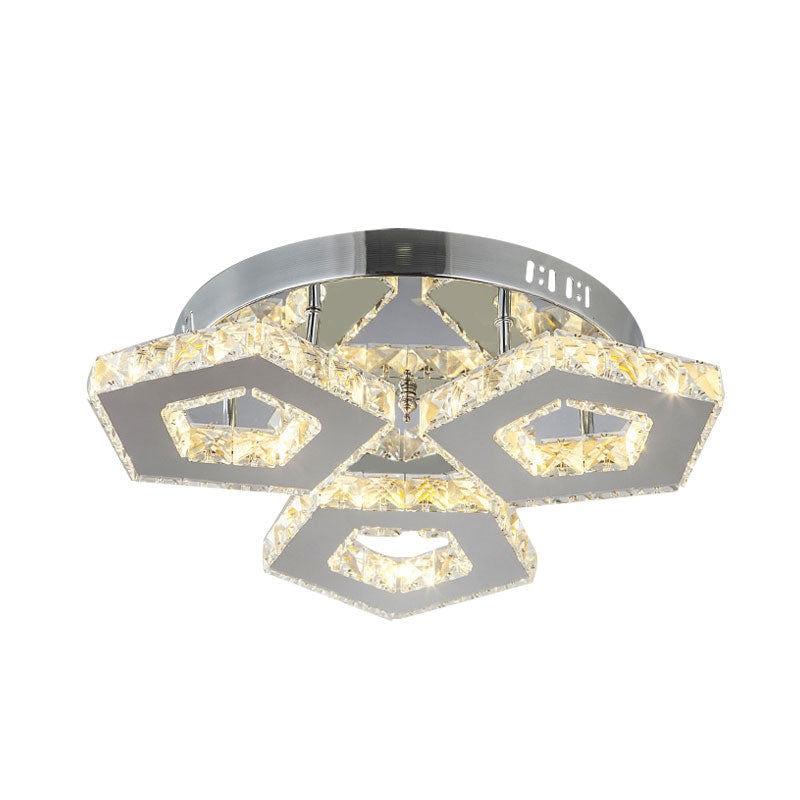 Amber Crystal Block Chrome Ceiling Light - Double Pentagon Semi Flush Mount