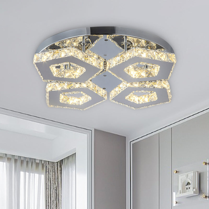Amber Crystal Block Chrome Ceiling Light - Double Pentagon Semi Flush Mount