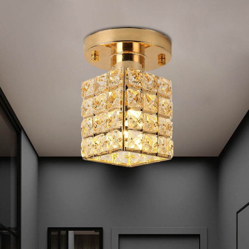 Modern Crystal Semi Flushmount Ceiling Light with Rectangle Block Shade