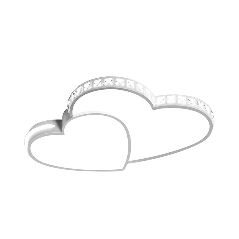 Romantic Acrylic Double Heart Ceiling Light with Sparkling LED Crystals in White - Perfect for Bathrooms