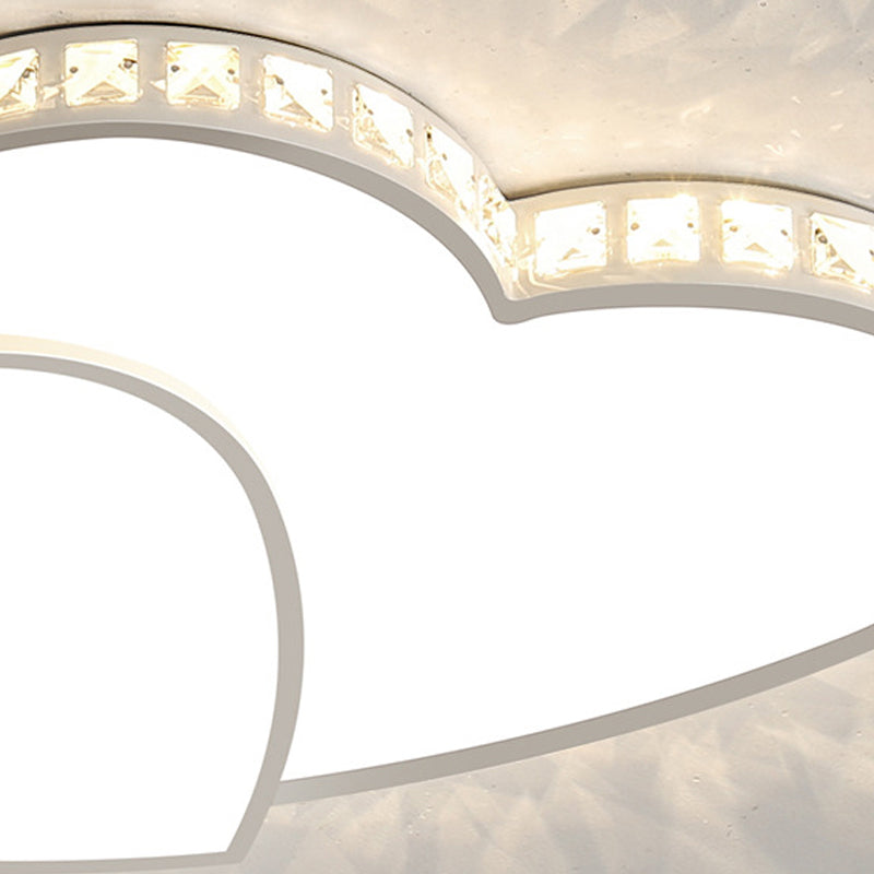 Romantic Acrylic Double Heart Ceiling Light with Sparkling LED Crystals in White - Perfect for Bathrooms