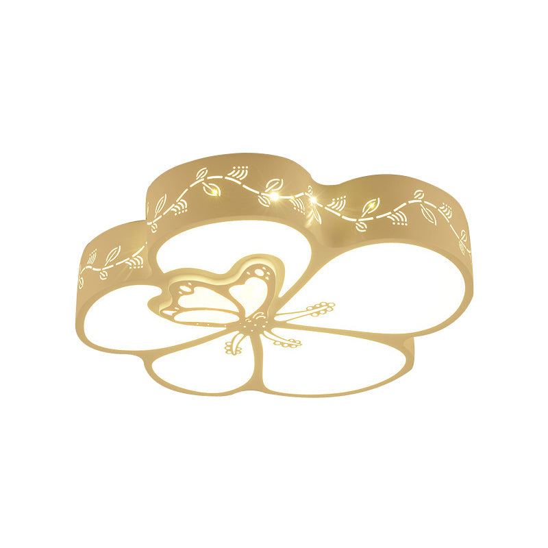 Plafonnier LED moderne avec montage encastré en métal papillon pour chambre de fille - Blanc