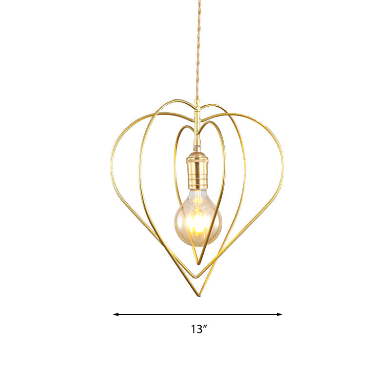 Gold Metal Heart Pendant Light - Elegant & Romantic Dining Room or Hotel Lighting Fixture