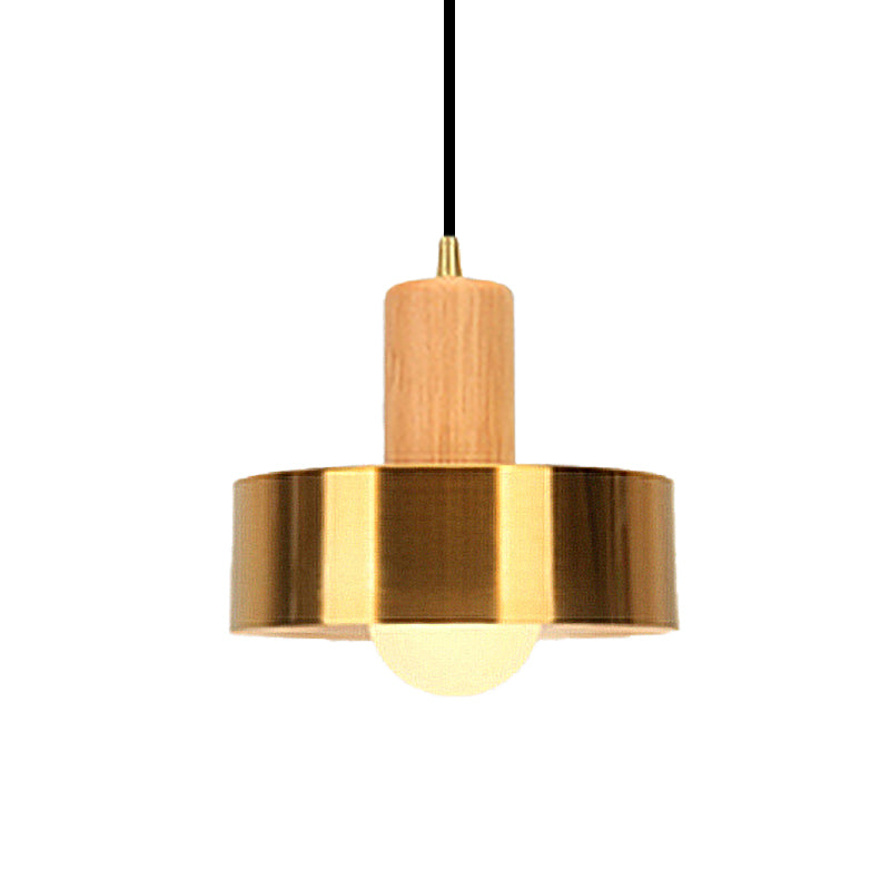 Gold Drum Pendant Light For Modern Kitchen - Metallic Ceiling Lamp With 1