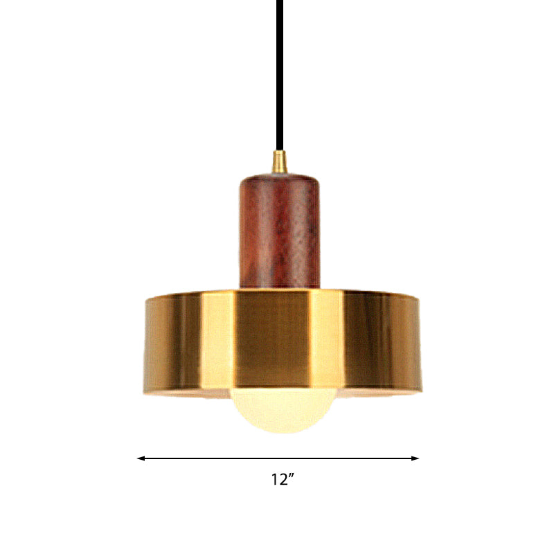 Gold Drum Pendant Light For Modern Kitchen - Metallic Ceiling Lamp With 1
