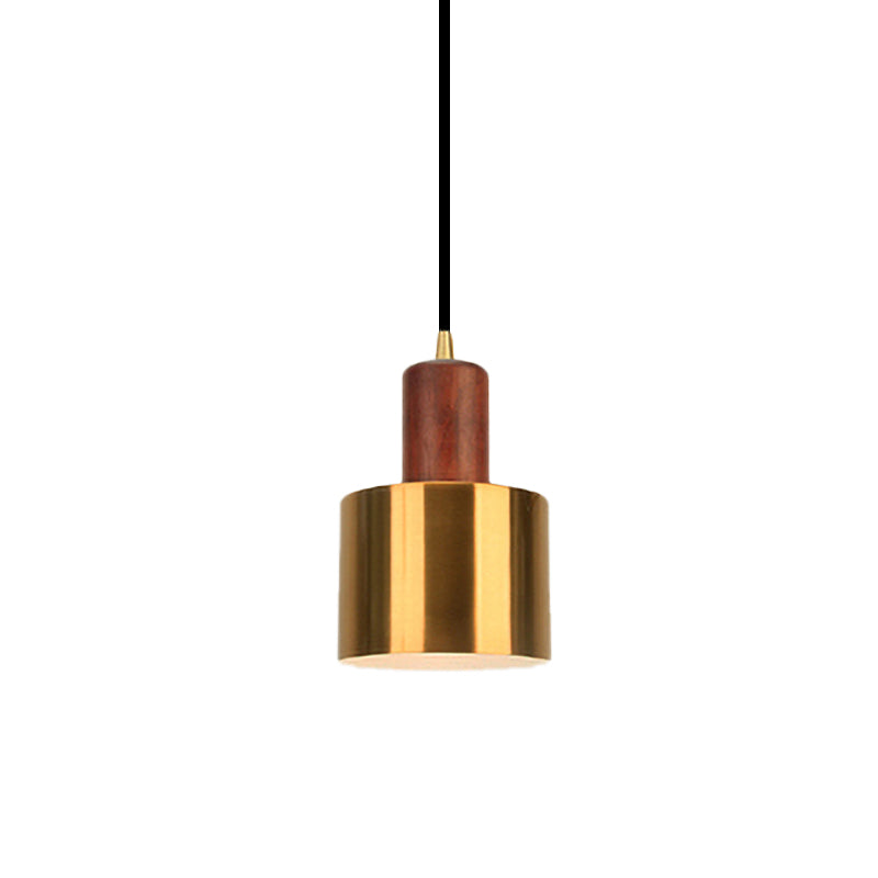 Gold Drum Pendant Light For Modern Kitchen - Metallic Ceiling Lamp With 1