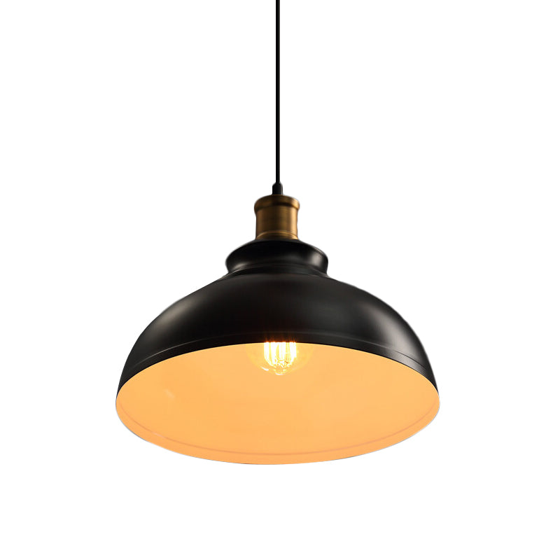Lampe de plafond à suspension industrielle en métal en forme de bol - Suspension à une ampoule en noir/blanc