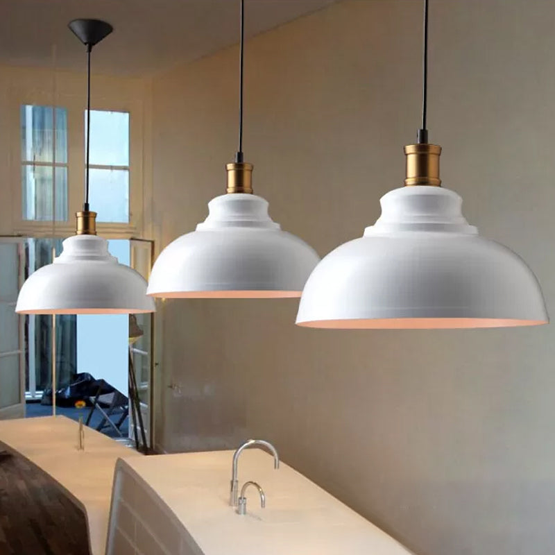 Lampe de plafond à suspension industrielle en métal en forme de bol - Suspension à une ampoule en noir/blanc