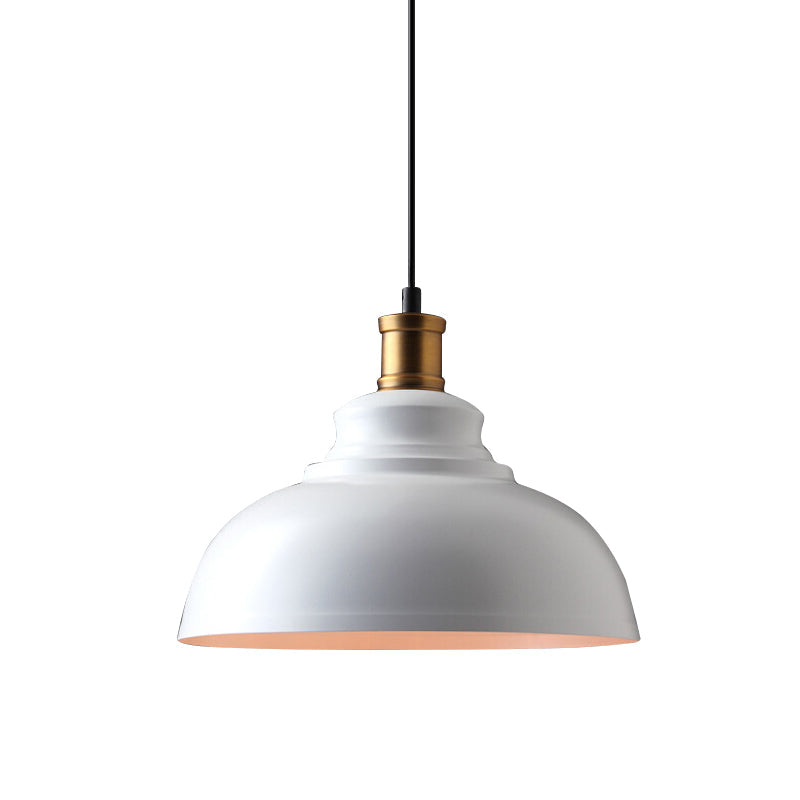 Lampe de plafond à suspension industrielle en métal en forme de bol - Suspension à une ampoule en noir/blanc
