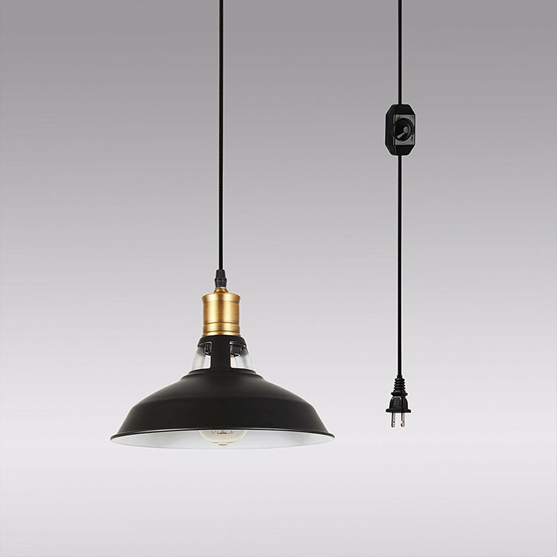 Lampe de chevet rustique à brancher avec abat-jour en fer forgé - Lampe suspendue à 1 ampoule en noir