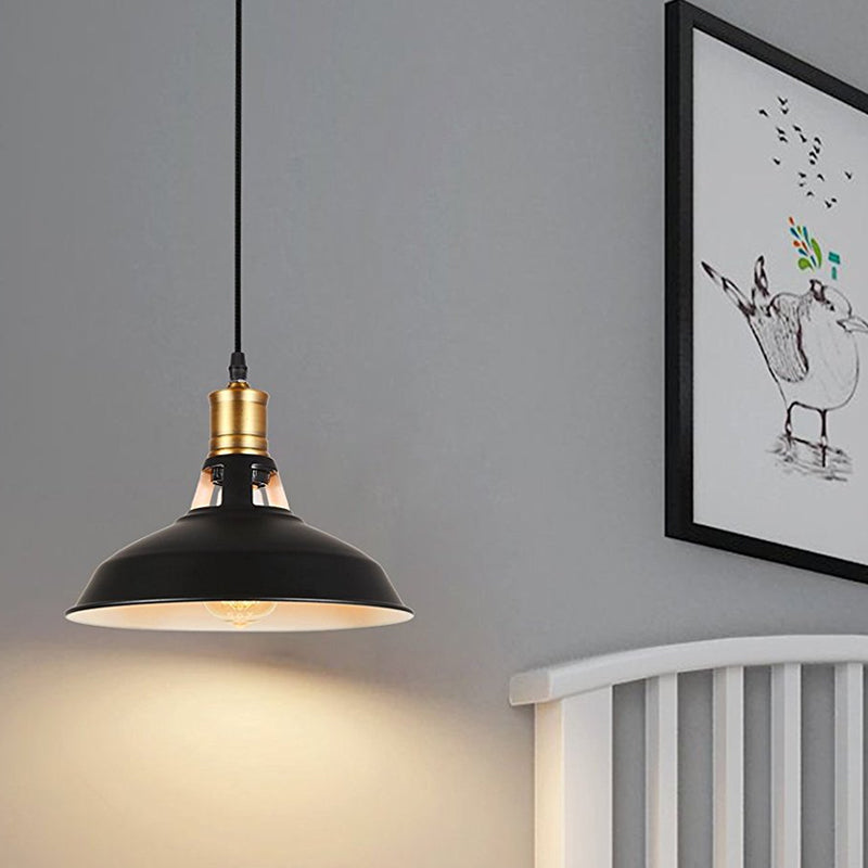 Lampe de chevet rustique à brancher avec abat-jour en fer forgé - Lampe suspendue à 1 ampoule en noir