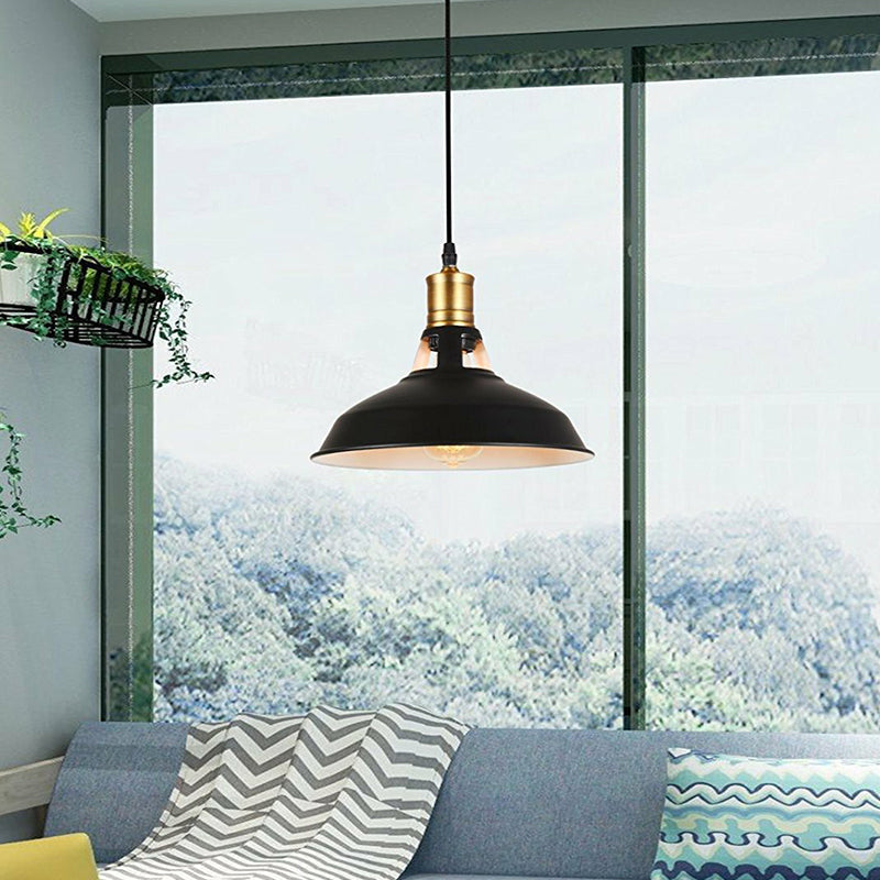Lampe de chevet rustique à brancher avec abat-jour en fer forgé - Lampe suspendue à 1 ampoule en noir