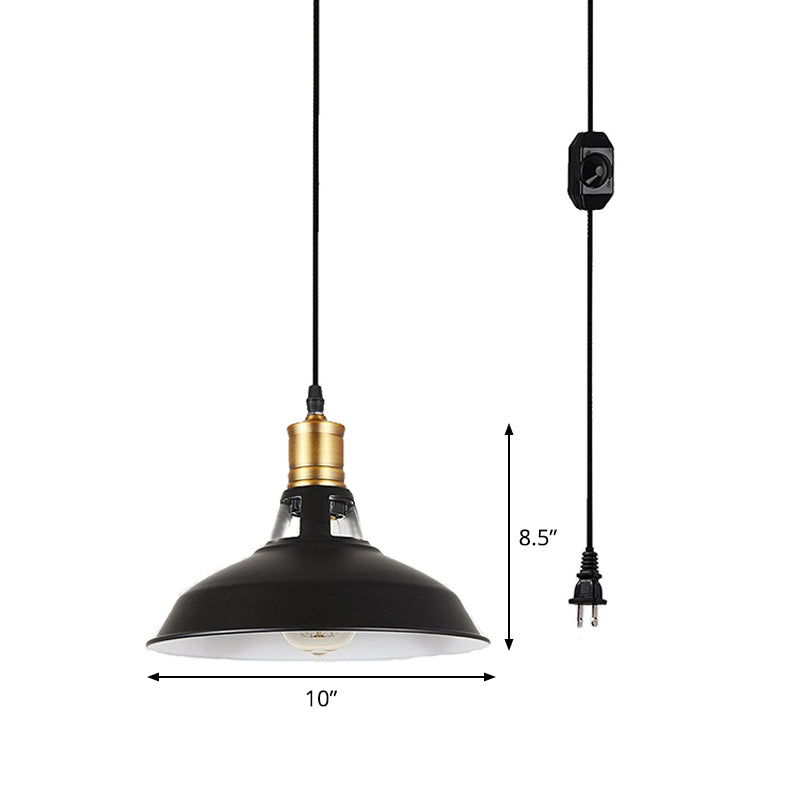 Lampe de chevet rustique à brancher avec abat-jour en fer forgé - Lampe suspendue à 1 ampoule en noir