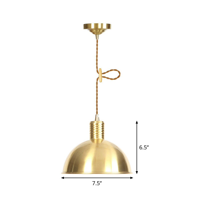 Lampe à suspension en fer doré vieilli avec abat-jour plat/bol/cône à une ampoule