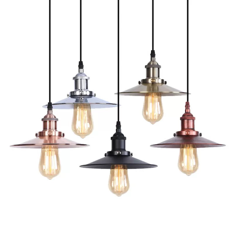 Flared Hanging Light Fixture - 1 Head Iron Ceiling Lamp in White/Chrome - Warehouse Design