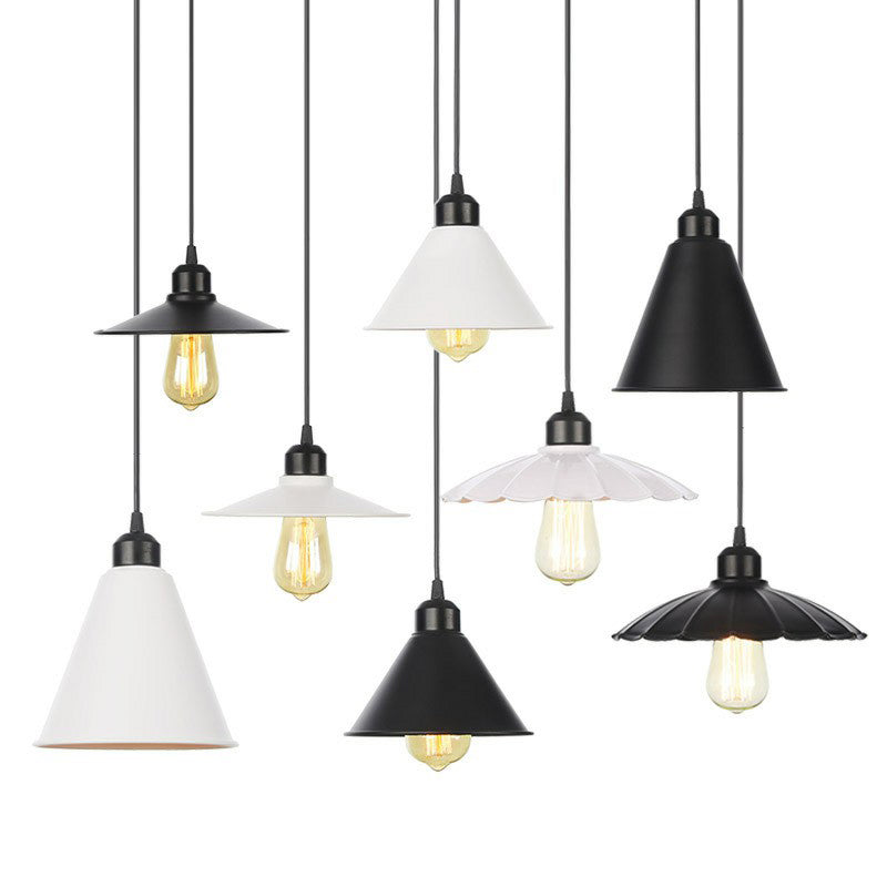 Plafonnier rustique avec abat-jour évasé en fer pour salon - Kit de suspension noir/blanc