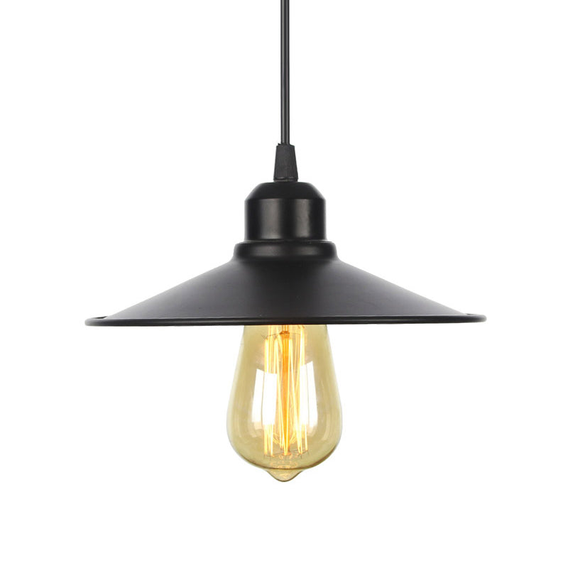 Plafonnier rustique avec abat-jour évasé en fer pour salon - Kit de suspension noir/blanc