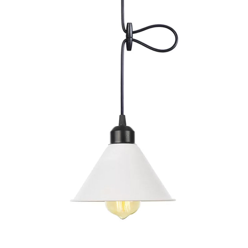 Plafonnier rustique avec abat-jour évasé en fer pour salon - Kit de suspension noir/blanc