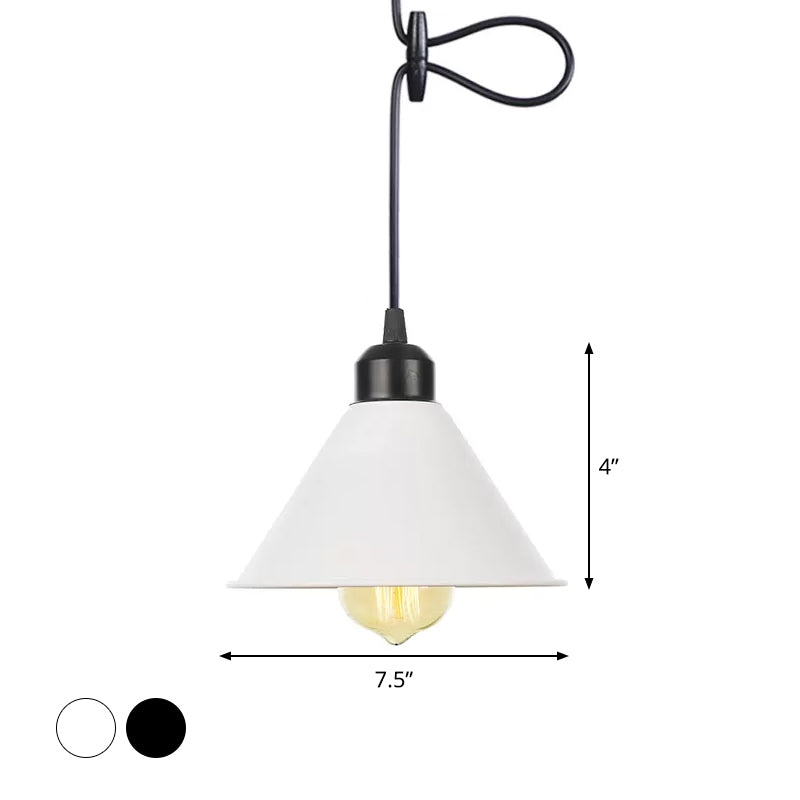Plafonnier rustique avec abat-jour évasé en fer pour salon - Kit de suspension noir/blanc