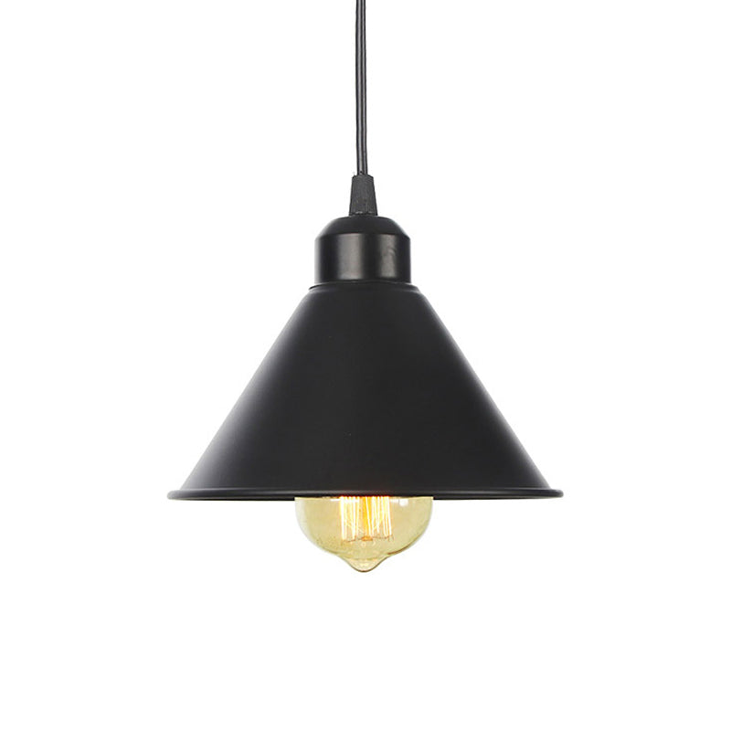 Plafonnier rustique avec abat-jour évasé en fer pour salon - Kit de suspension noir/blanc