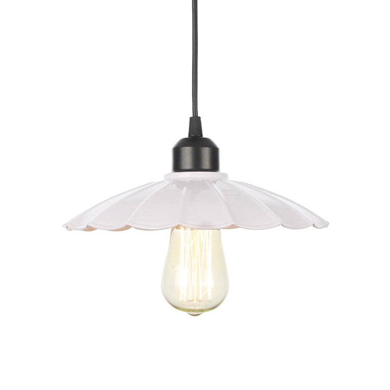 Plafonnier rustique avec abat-jour évasé en fer pour salon - Kit de suspension noir/blanc