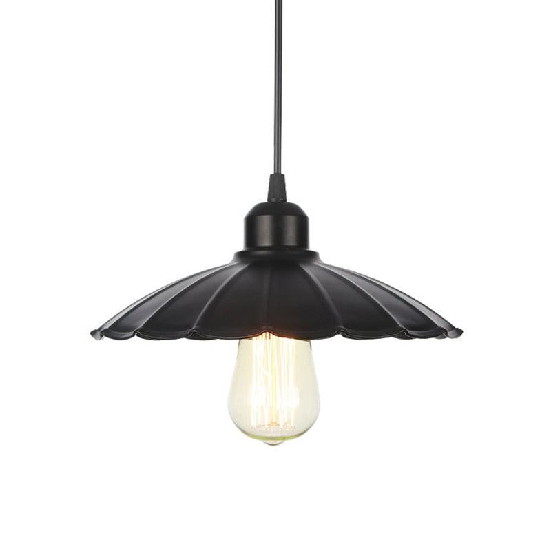 Plafonnier rustique avec abat-jour évasé en fer pour salon - Kit de suspension noir/blanc