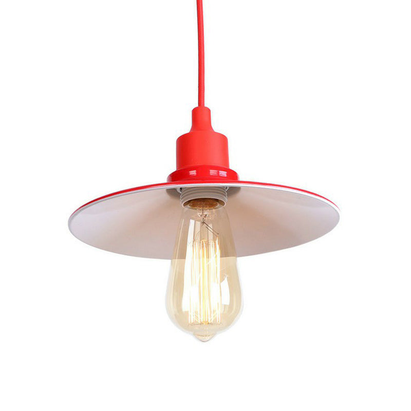 Industrial Red Iron Hanging Lamp Kit - Single Tapered/Cage/Flared Ceiling Pendant Light for Living Room
