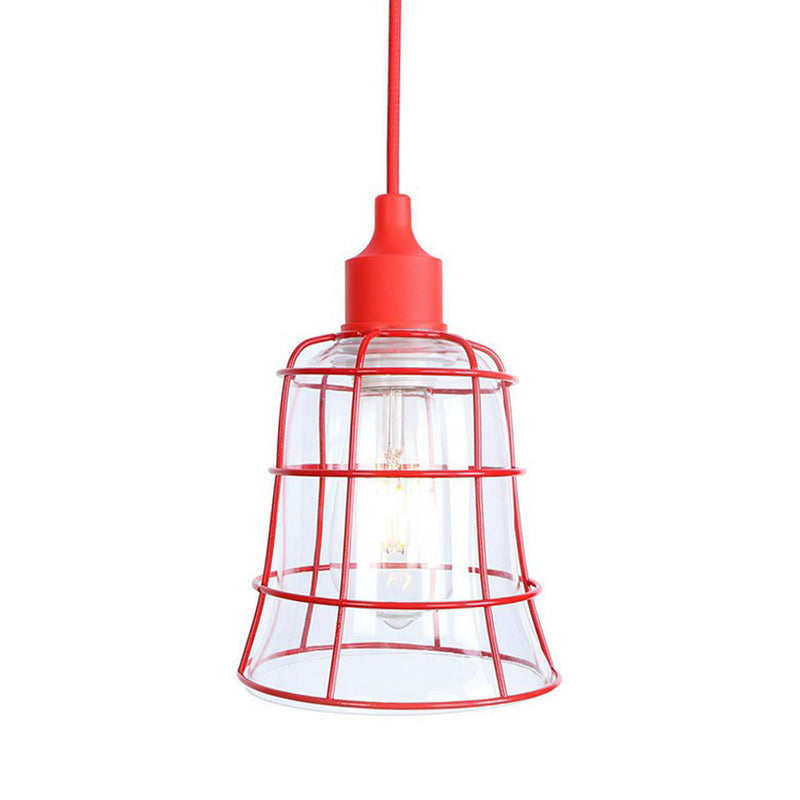 Industrial Red Iron Hanging Lamp Kit - Single Tapered/Cage/Flared Ceiling Pendant Light for Living Room