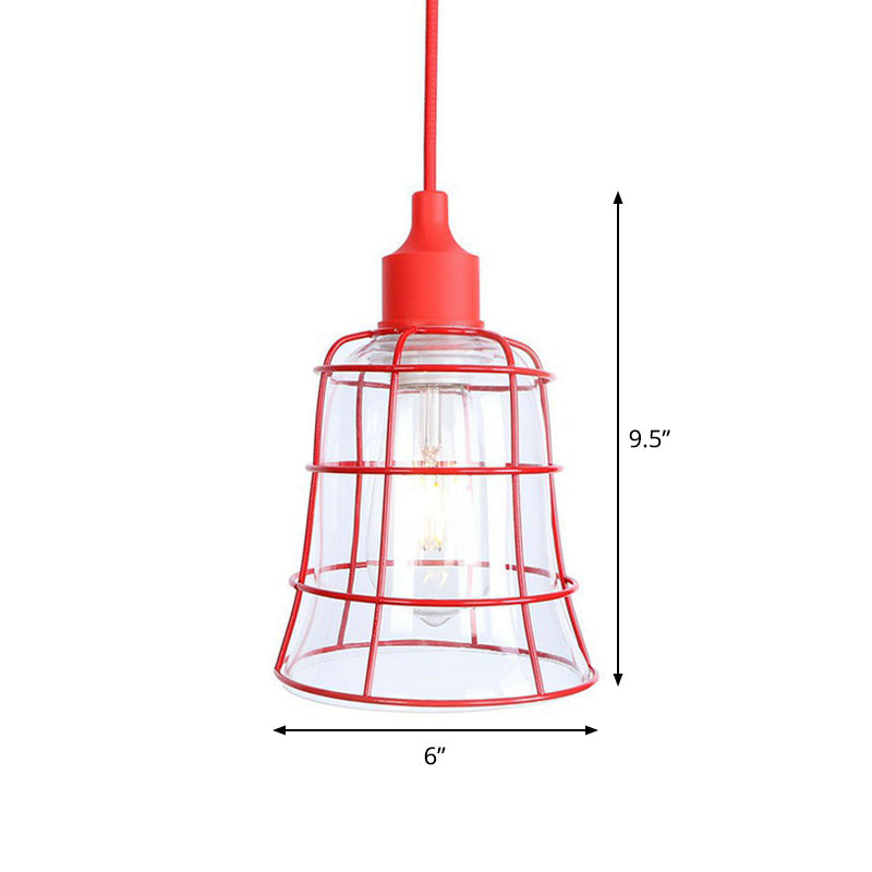 Industrial Red Iron Hanging Lamp Kit - Single Tapered/Cage/Flared Ceiling Pendant Light for Living Room