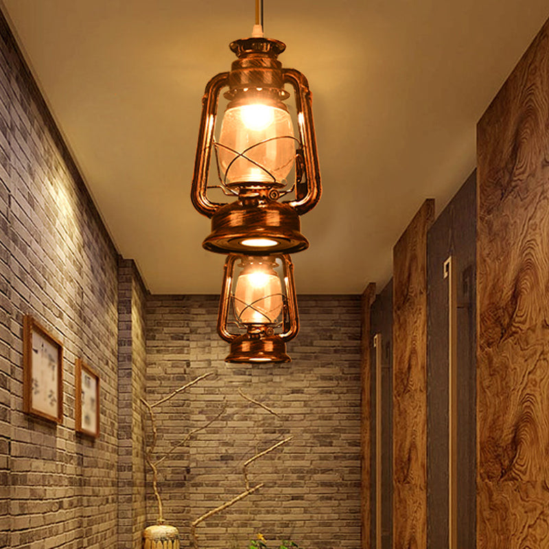 Lampe suspendue simple en métal antique - Éclairage de restaurant au kérosène avec finition bronze/cuivre, 5,5"/6,5"/8,5" de large