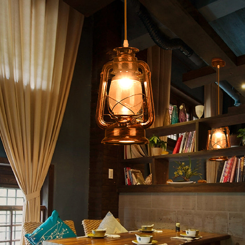 Lampe suspendue simple en métal antique - Éclairage de restaurant au kérosène avec finition bronze/cuivre, 5,5"/6,5"/8,5" de large