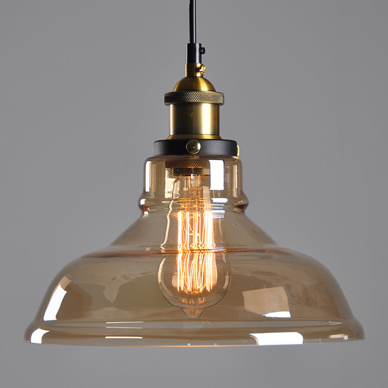Farmhouse Pendant Lamp with Amber Glass Shade - Stylish Single-Bulb Ceiling Light for Dining Room