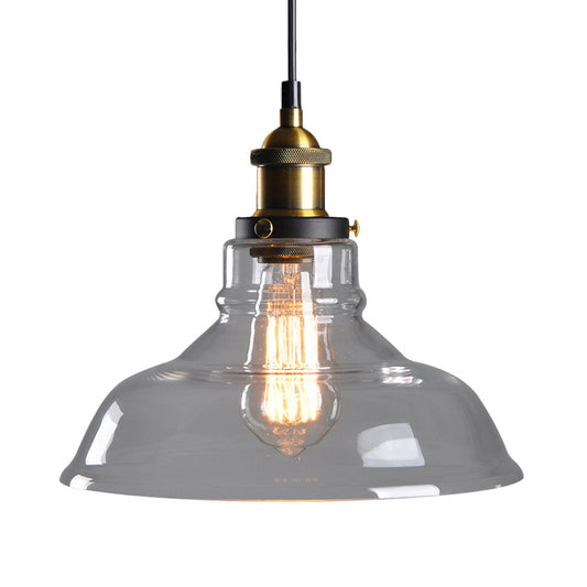 Lampe à suspension en verre de style campagnard en transparent/gris fumé avec 1 tête et finition laiton/noir pour salle à manger