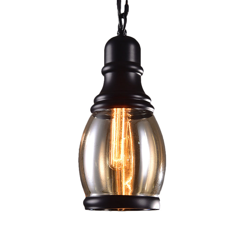 Smoky Grey Glass Industrial Pendant Light Kit with Black Globe and Oval Drop Design for Kitchen - 1 Head