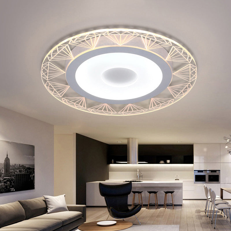 LED Round Ceiling Light with Diamond Wire - Modern Acrylic Lamp, White - Ideal for Kindergarten
