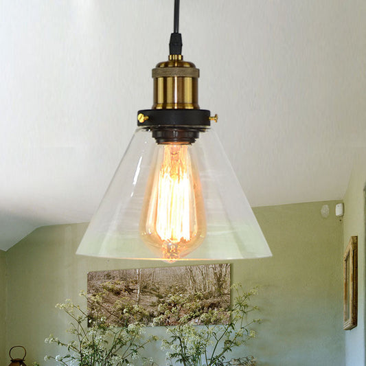 Suspension en verre transparent avec abat-jour en laiton pour plafond de cuisine