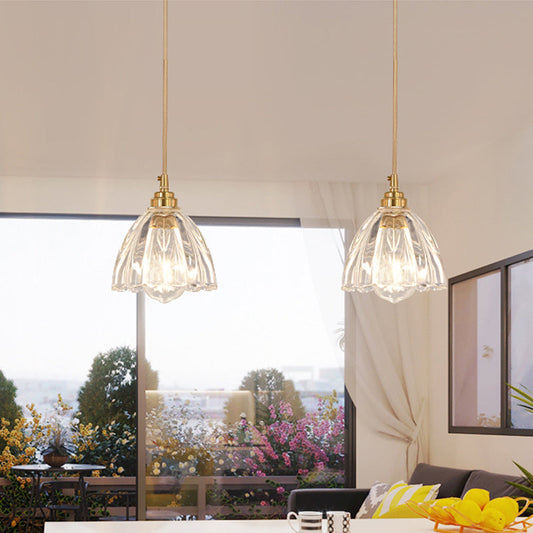 Suspension de cuisine en verre transparent avec suspension en laiton