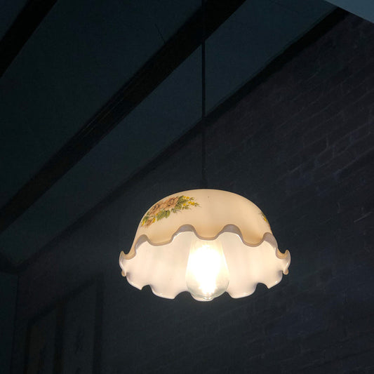 Lampe de plafond rustique en verre vert/blanc avec bol noir pour salon